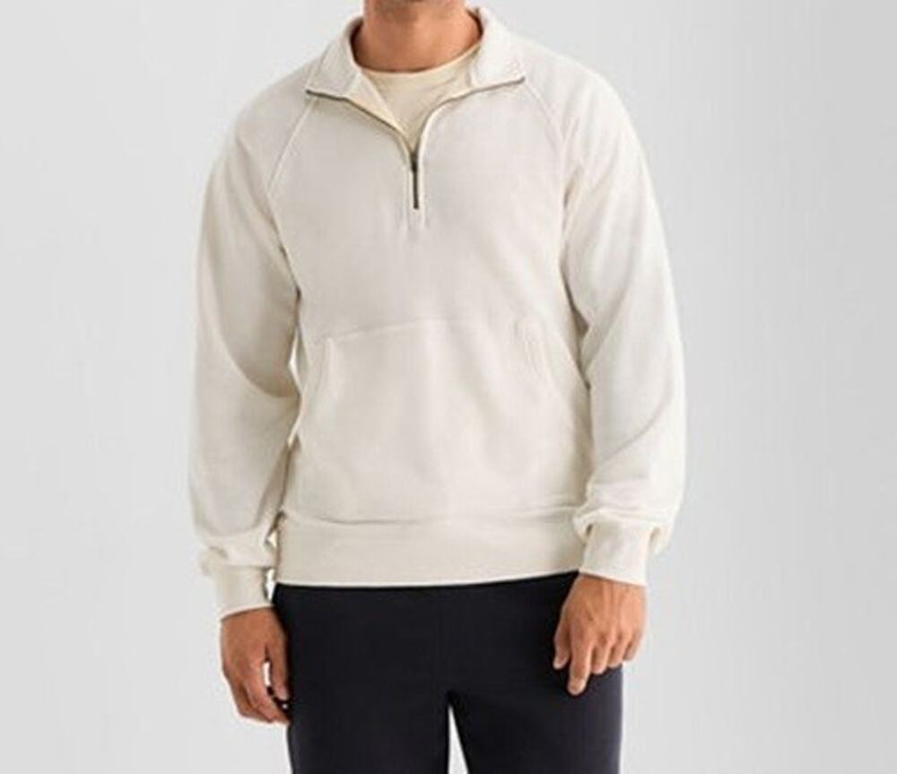 Xersion French Terry XXL Shirt Ivory Quarter-Zip Classic Fit Big Pocket Pullover